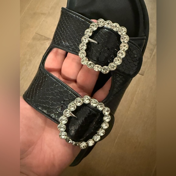 Maje Paris Black Slide Sandals with Rhinestone Buckles NWOB- FR 40- US 9.5/10 - Picture 7 of 12
